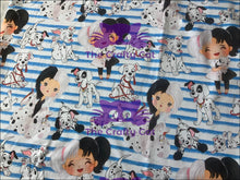 Load image into Gallery viewer, Dalmatians Blue Stripe Organic Cotton Spandex Jersey Knit 250 gsm
