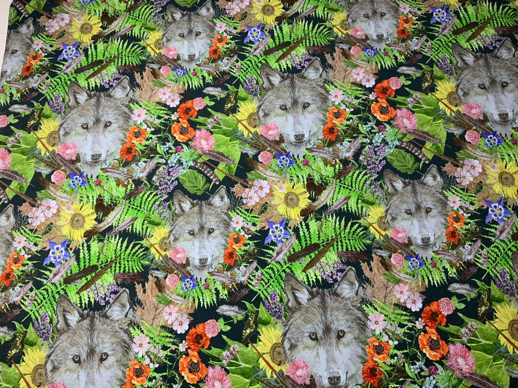 Floral wolves Organic Cotton Spandex Jersey Knit 250 gsm